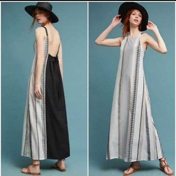 The Odells Maxi Dress Esmera Striped Lagenlook Boho Monochrome Black Gray Size S - Picture 1 of 14